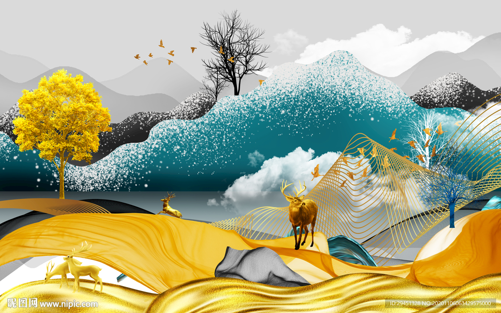 欧式意境新山水画 tif分层