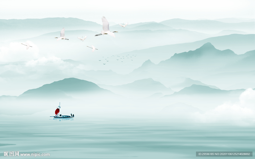 中国风新轻奢山水画 tif分层