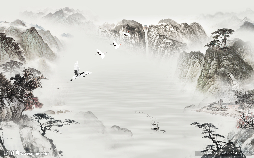 国画新轻奢山水画 tif分层