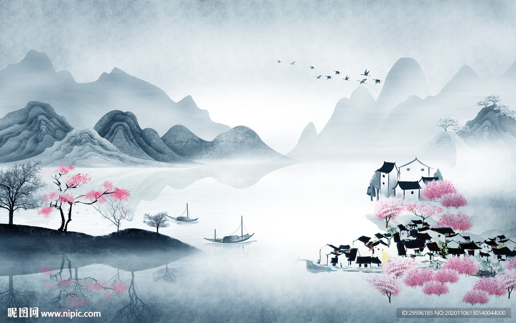 中式新轻奢山水画 tif分层