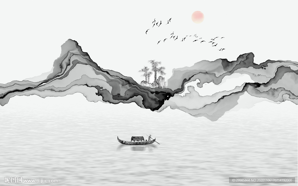 线条灰色新山水画 tif分层