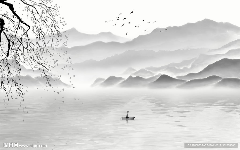 中式灰色新山水画 tif分层