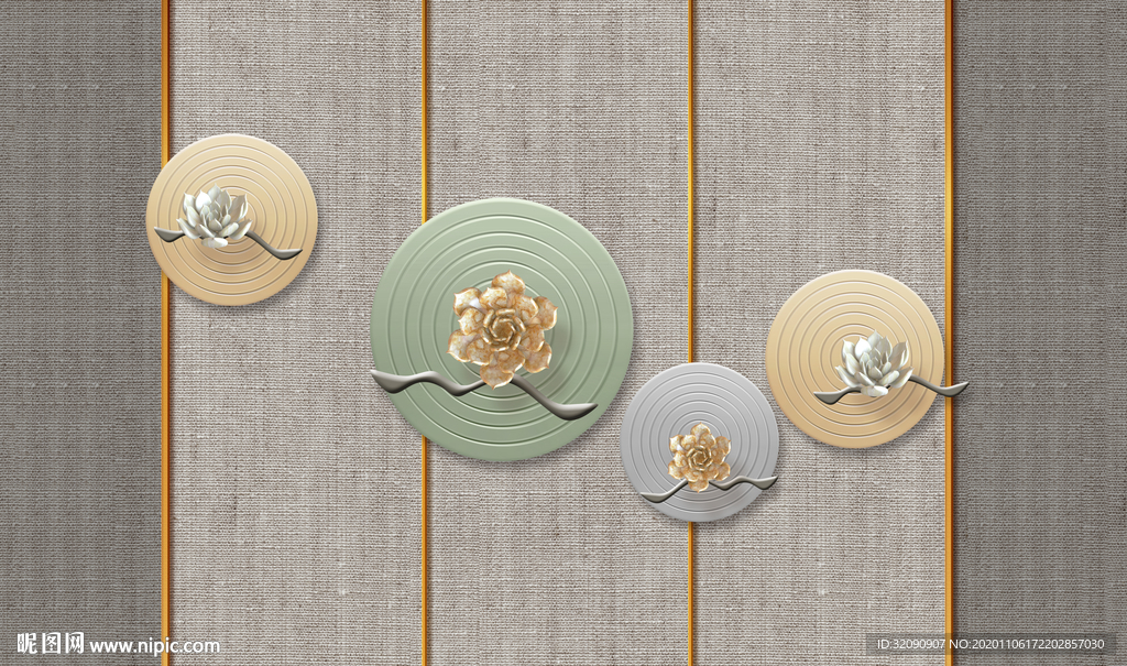 新中式荷花浮雕护墙板背景