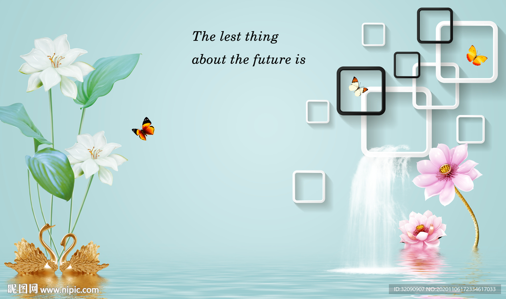 手绘珠宝荷花方框天鹅背景