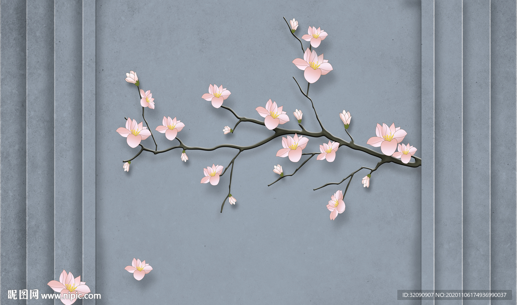 3d立体方框手绘梅花背景