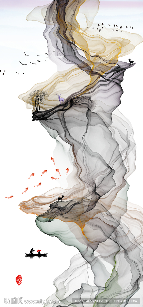 新中式抽象线条玄关装饰画