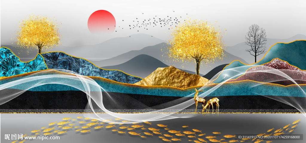 麋鹿飘带装饰画