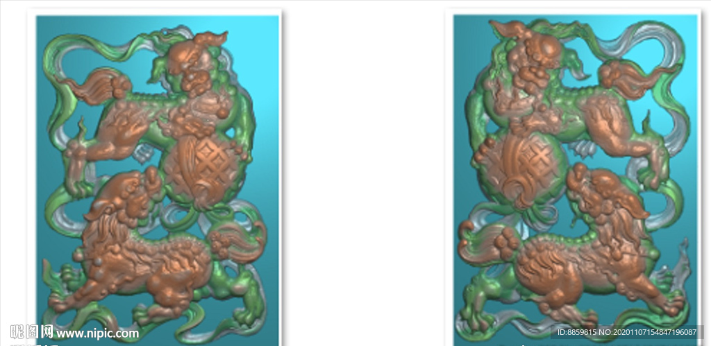 扫描图 新款双狮子 戏球