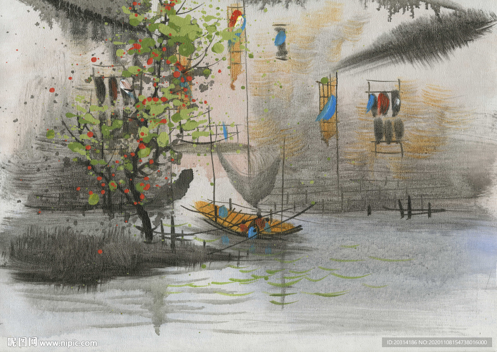 江南水乡油画