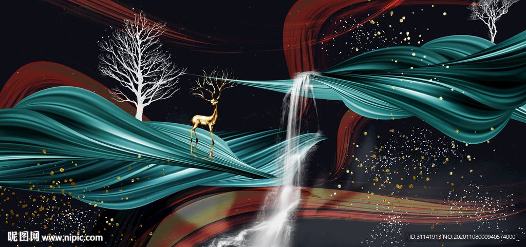 麋鹿飘带装饰画