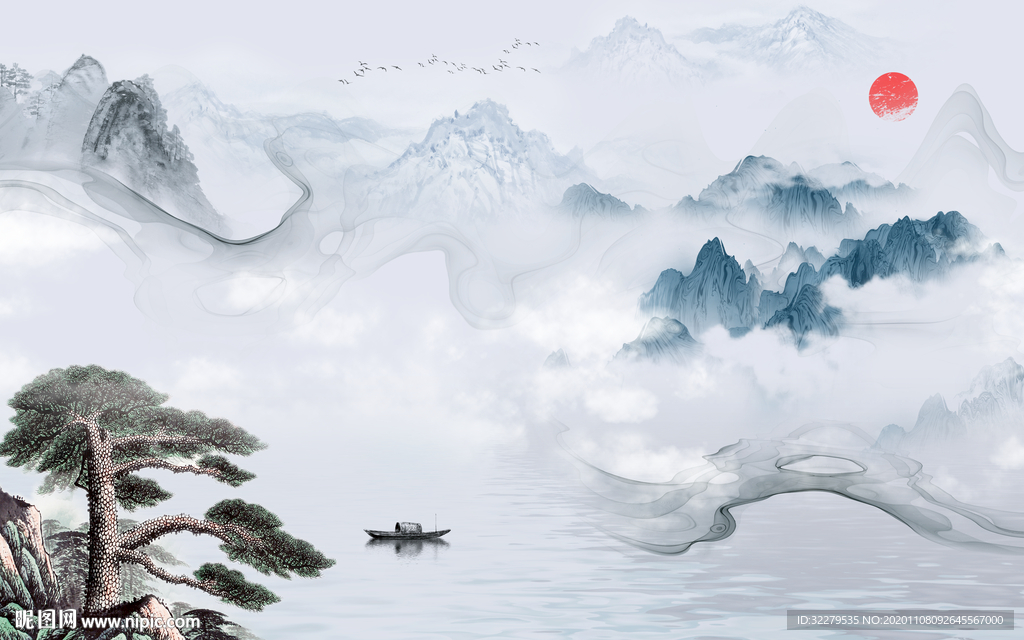 爆款高清山水画 文件分层画