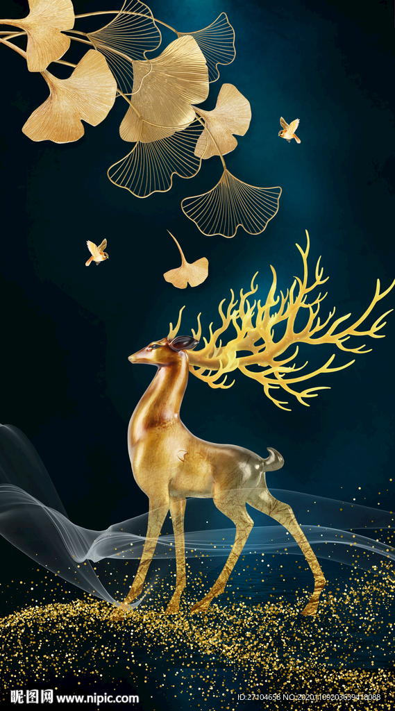 轻奢麋鹿金色银杏玄关