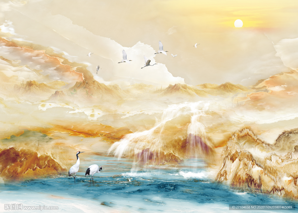 流水生财大理石背景墙