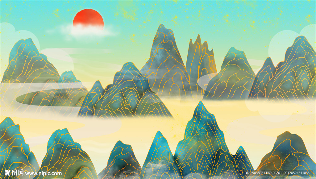 国潮山水装饰画