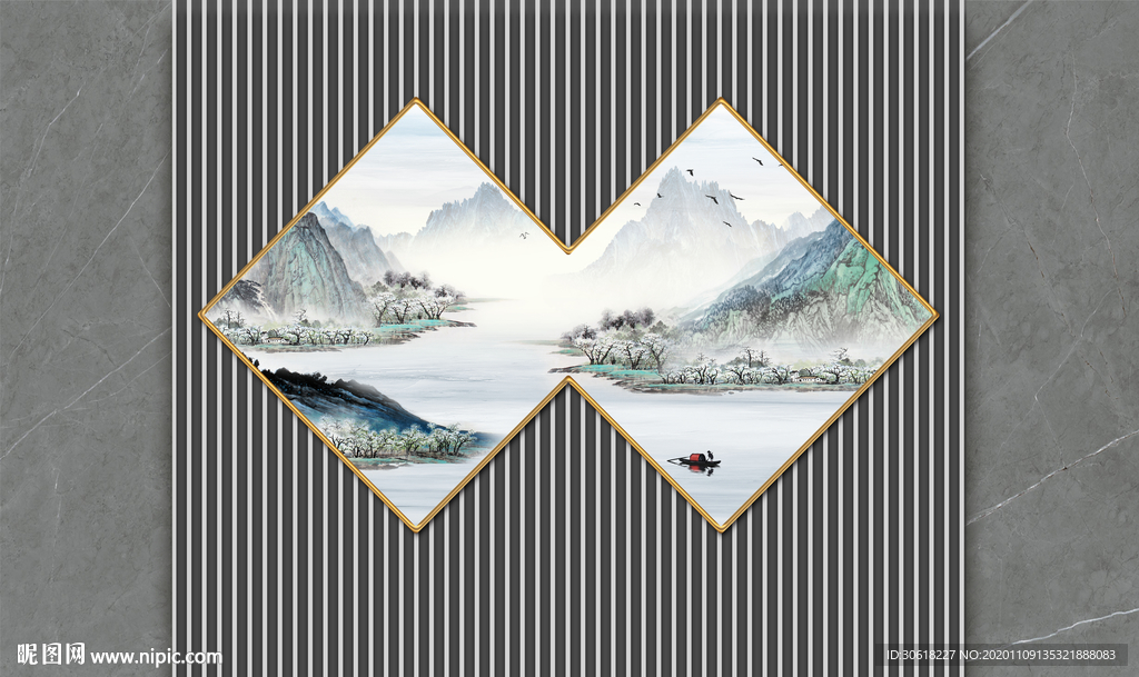 轻奢软装硬装新中格栅背景墙