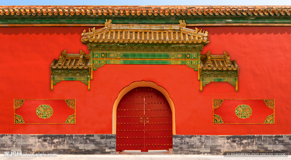 中式古典红色故宫古建筑大门背景