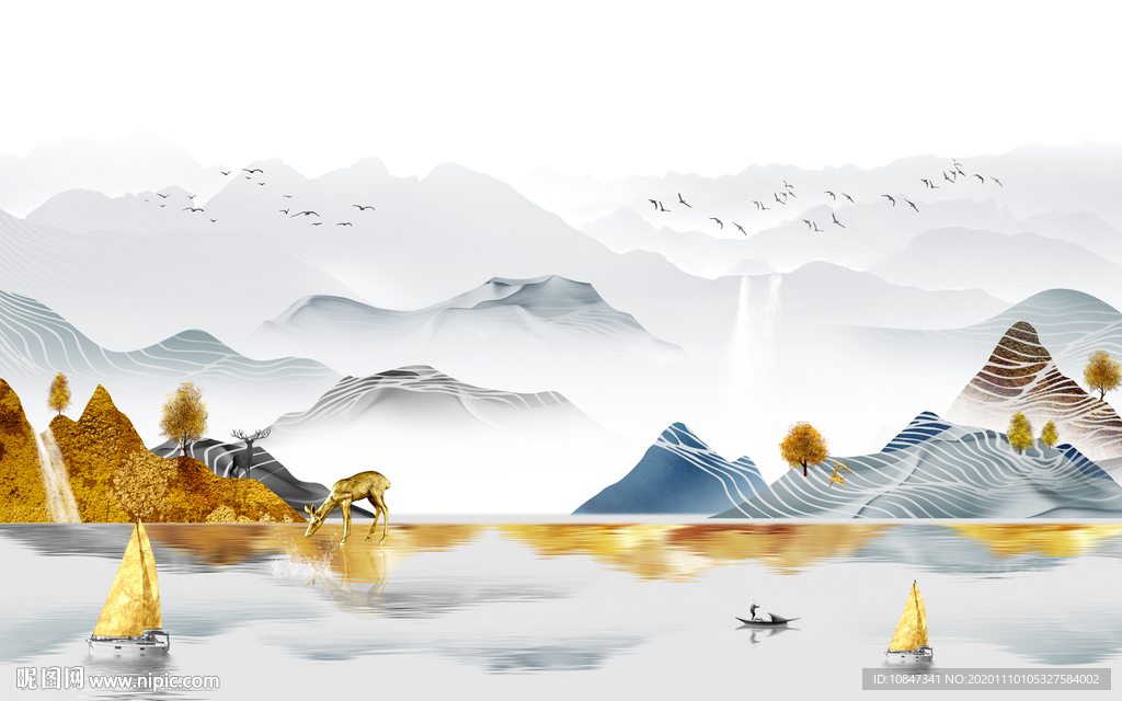 高清背景山水画 TIF分层