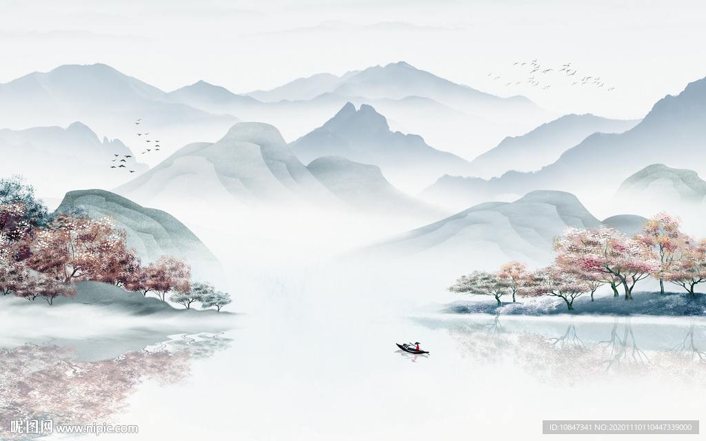 新中式背景山水画 TIF分层