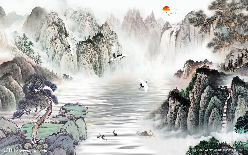 中式 背景山水画 TIF分层