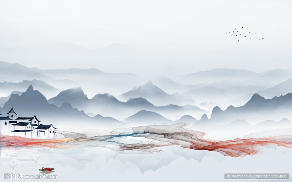 江南背景山水画 TIF分层