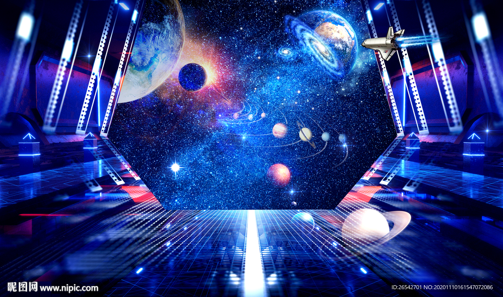 3D立体宇宙太空舱外星球背景墙