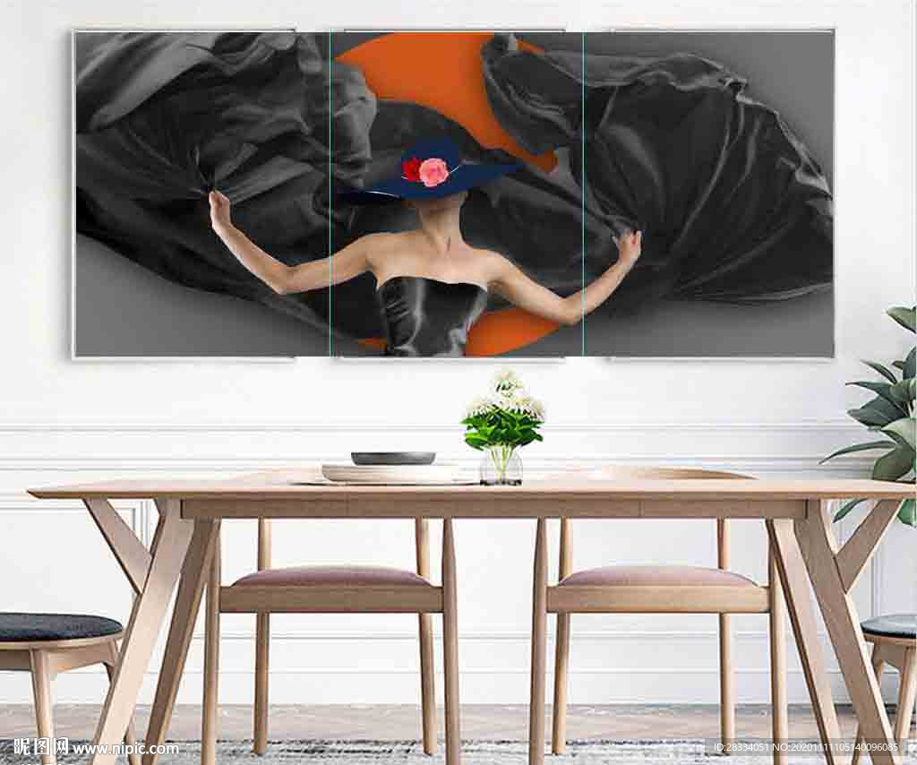 现代爱马仕长裙美女装饰无框画