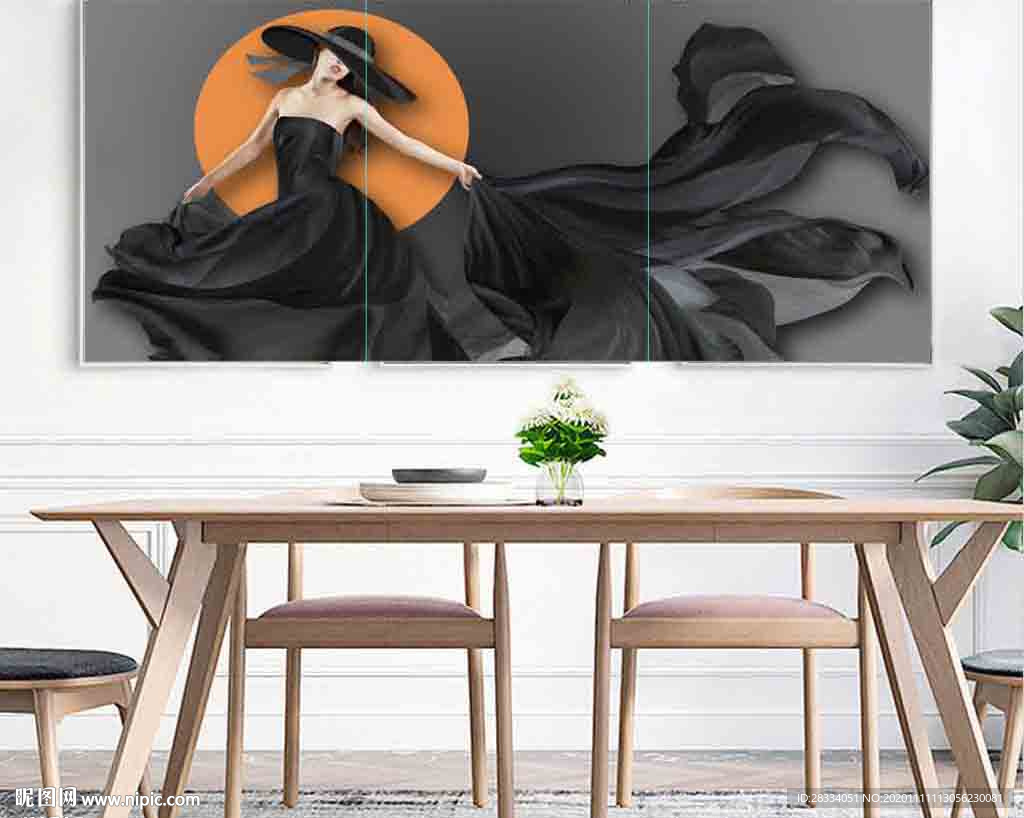 现代爱马仕长裙美女装饰无框画