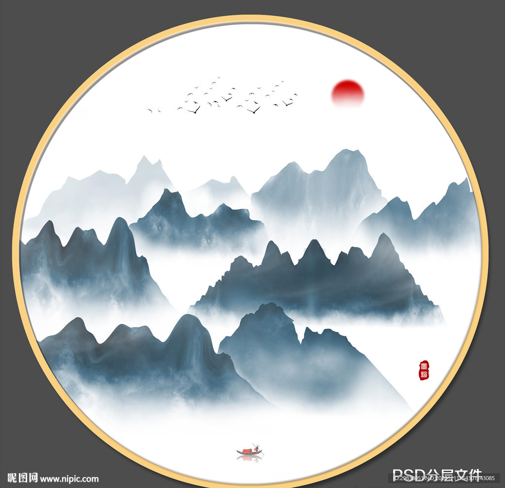 圆形水墨画