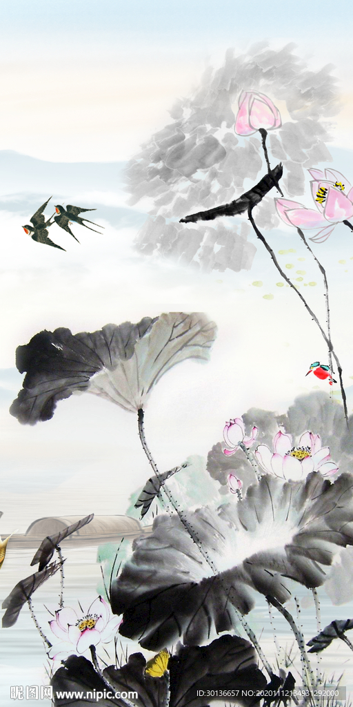 荷花新款玄关山水 TIF分层