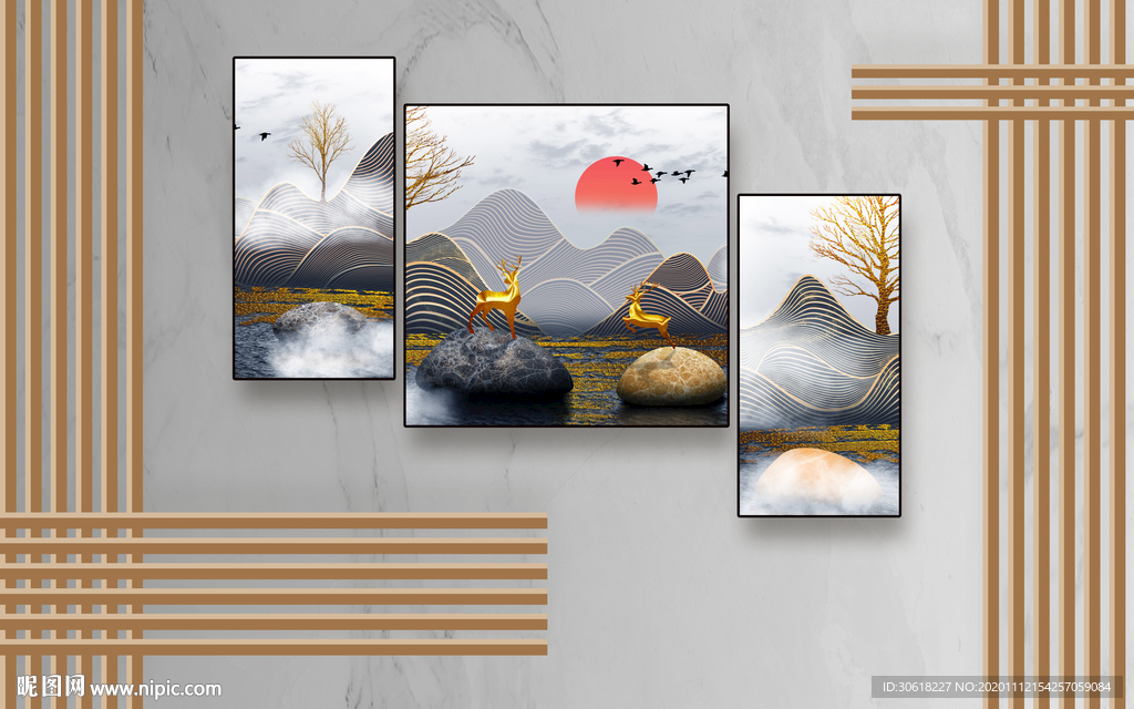 轻奢软装硬装木格栅背景墙