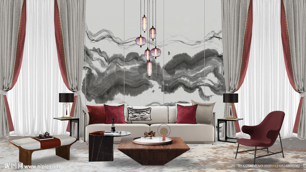 新中式窗帘场景图