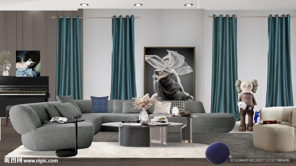 窗帘客厅效果软装图