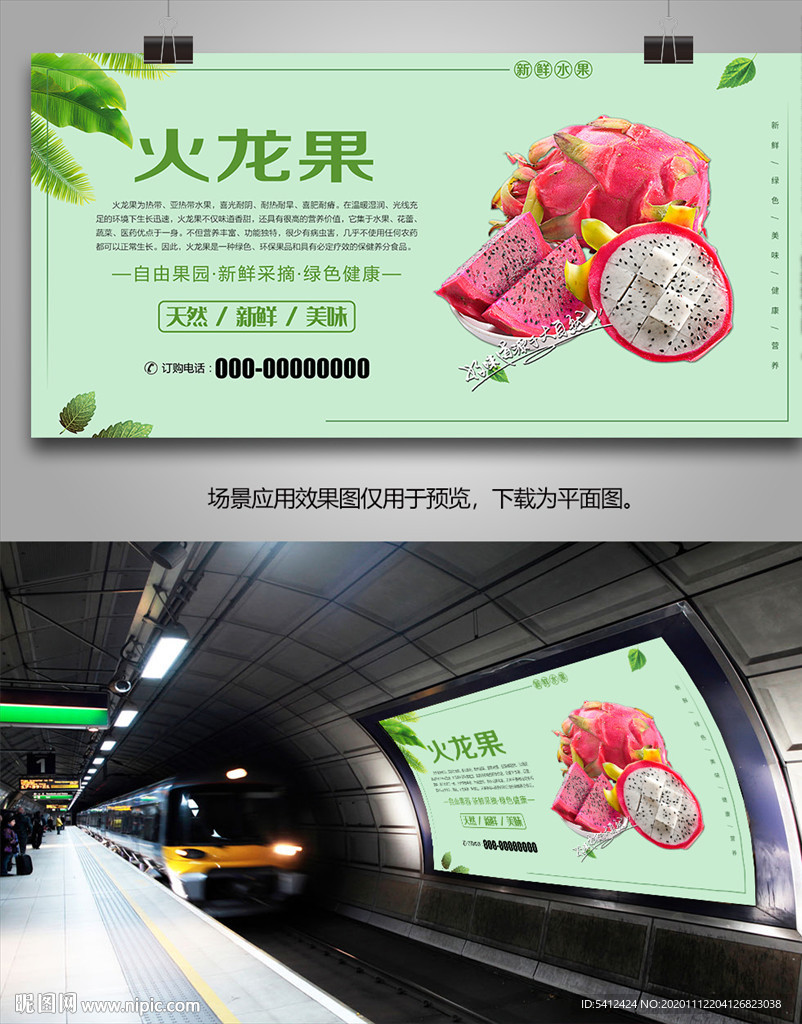 火龙果挂画展板易拉宝单页海报