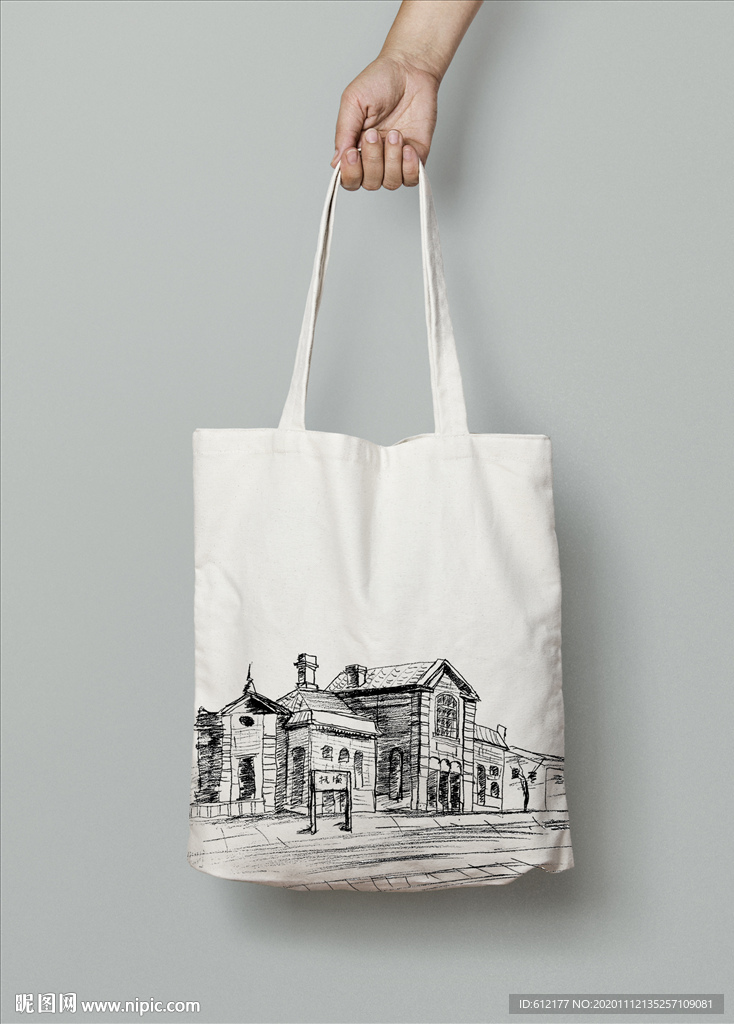 文艺手绘黑白图案帆布袋