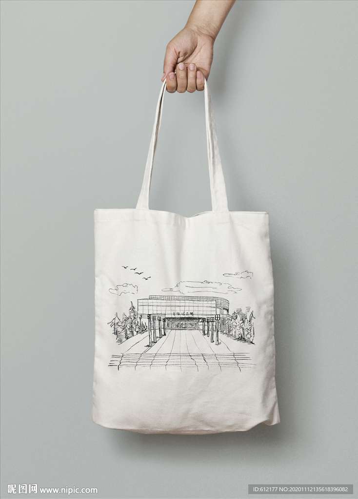 文艺手绘建筑帆布袋