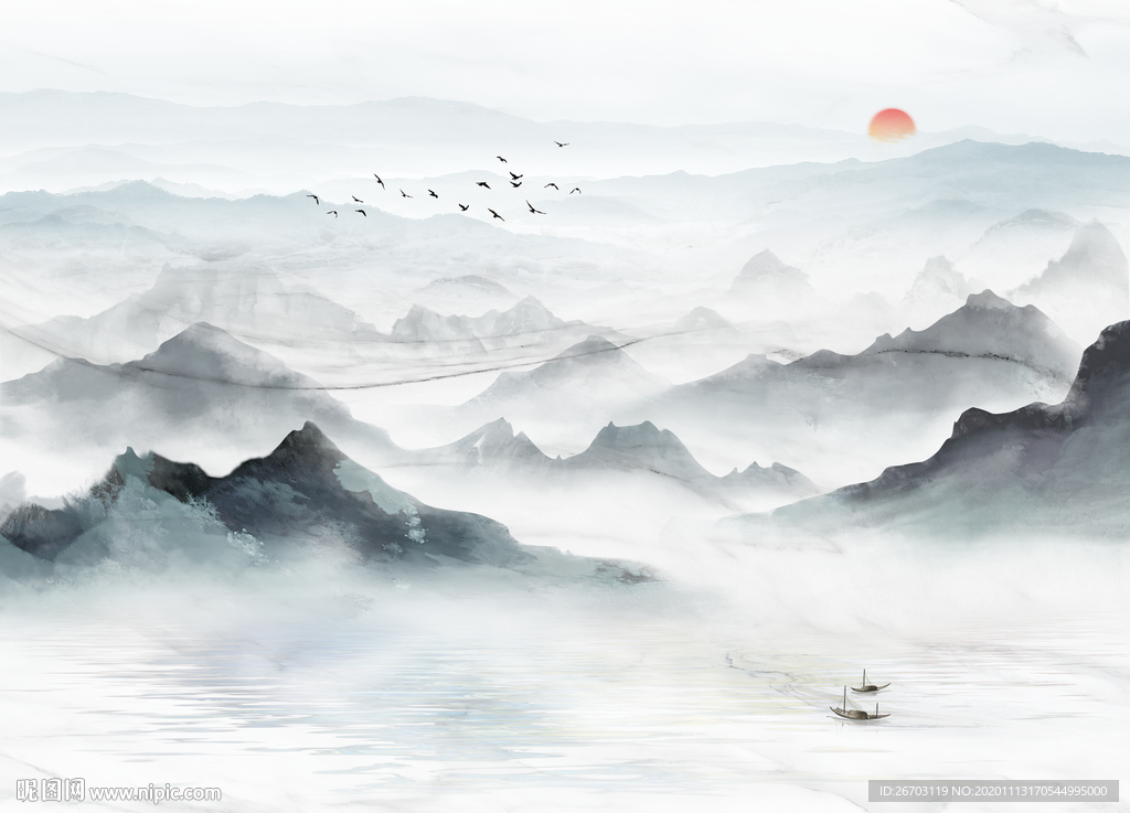 新款爆款意境山水画电视背景墙