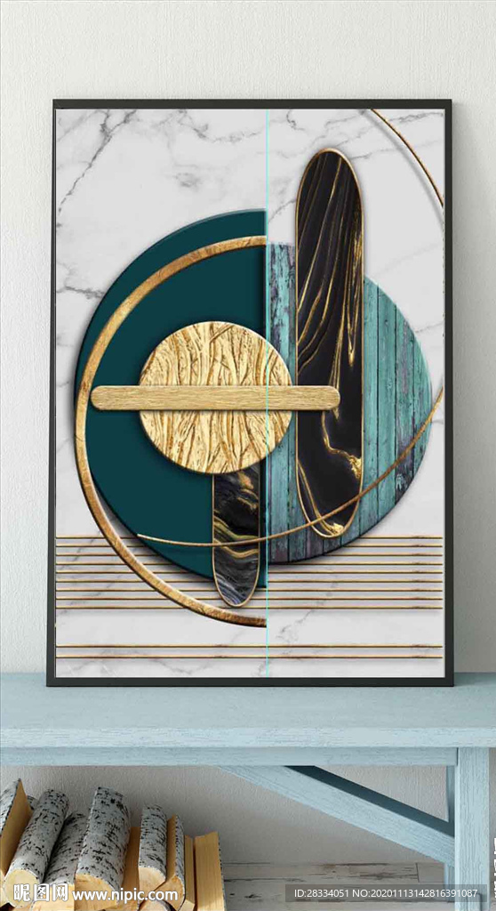 北欧烁金抽象几何油画玄关装饰画