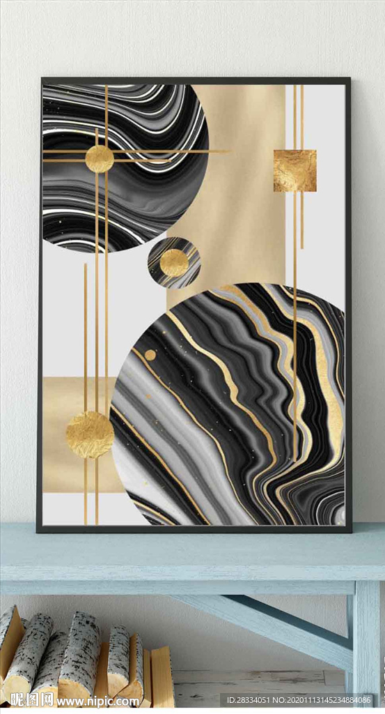北欧风烁金抽象几何玄关装饰画