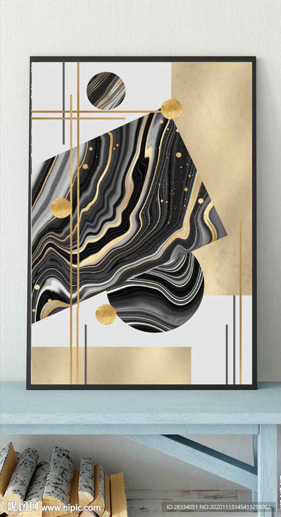 北欧风烁金抽象几何玄关装饰画