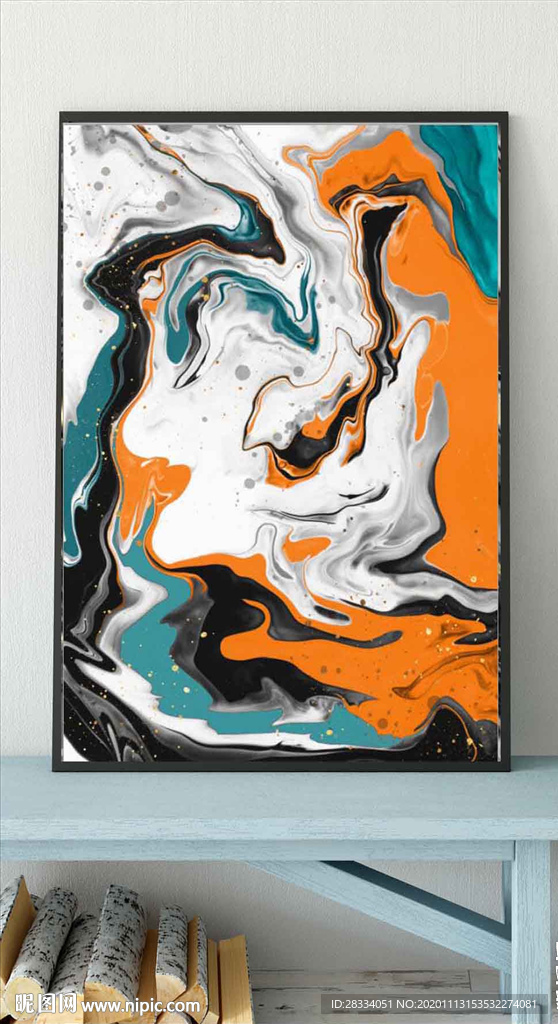 现代爱马仕抽象油画玄关装饰画