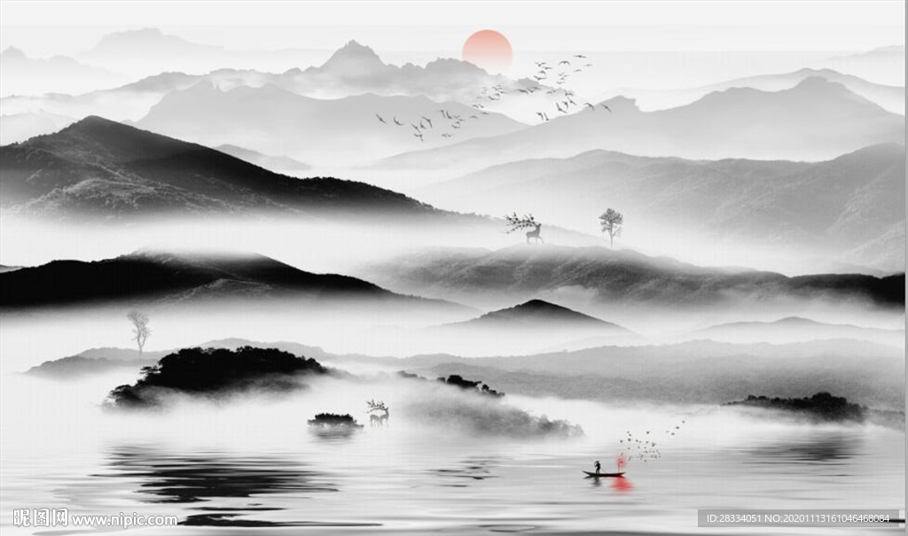 新中式水墨山水风景电视背景墙