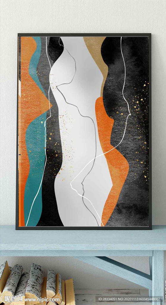 北欧风抽象金色油画玄关装饰画