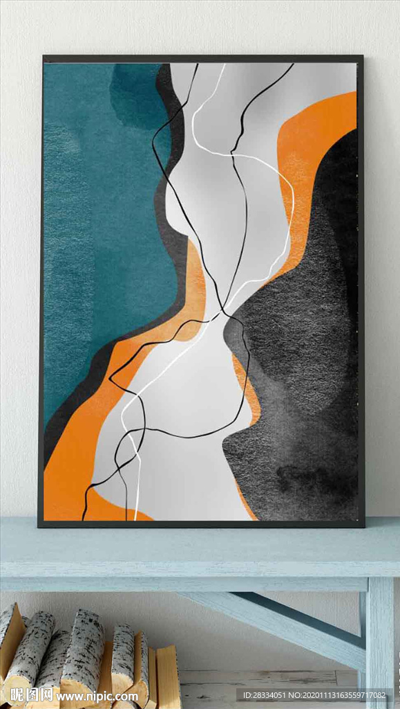 北欧风抽象金色油画玄关装饰画