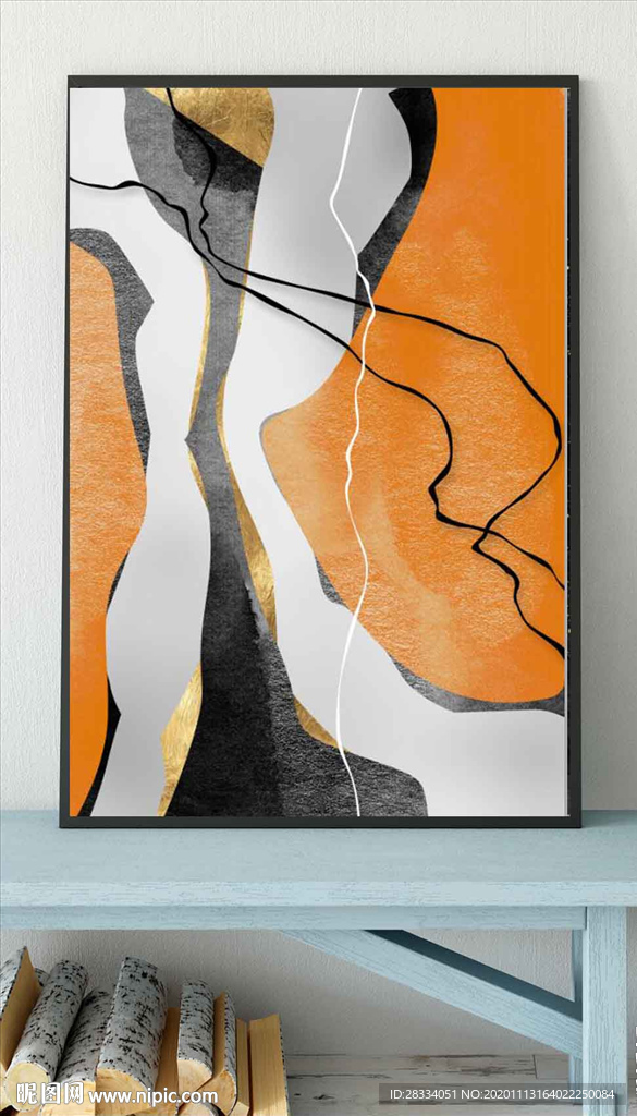 北欧风抽象金色油画玄关装饰画