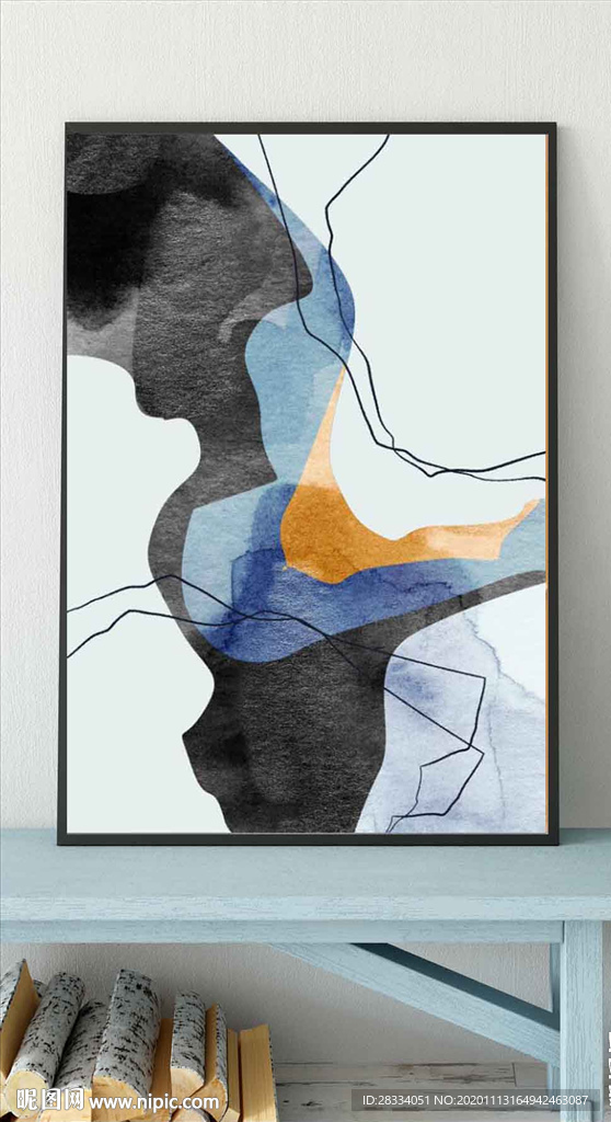 北欧风抽象色块油画玄关装饰画