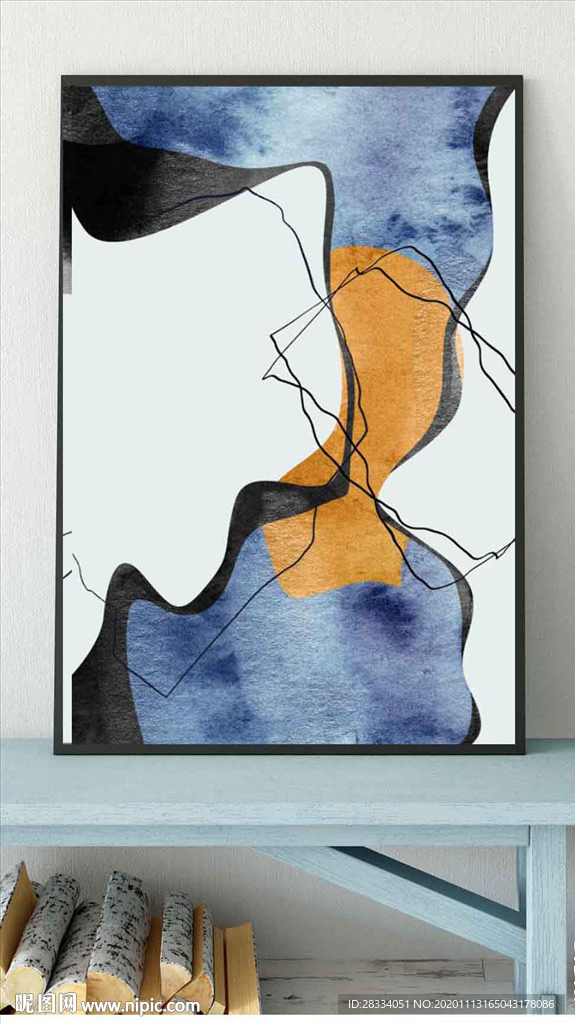 北欧风抽象金色油画玄关装饰画