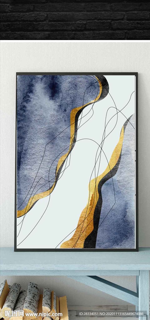 北欧风抽象金色油画玄关装饰画