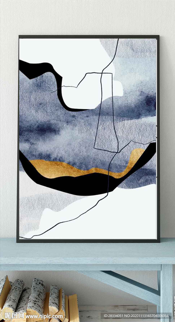 北欧风抽象色块油画玄关装饰画