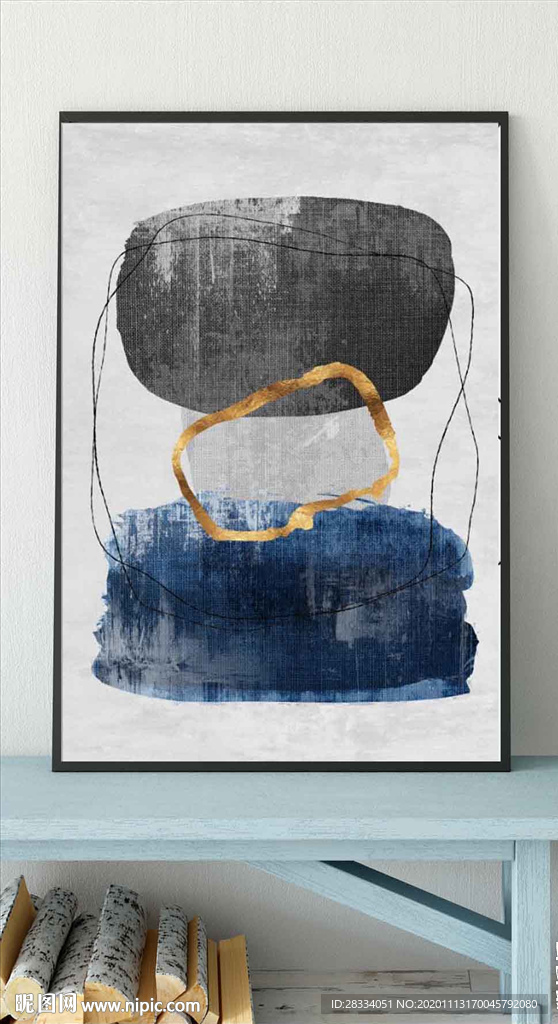 北欧风抽象色块油画玄关装饰画