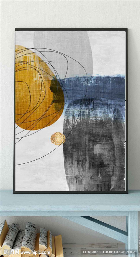 北欧风抽象色块油画玄关装饰画